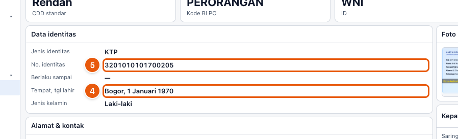 Tangkapan layar "Tindak lanjuti nasabah yang cocok DTTOT" — angka bulat di gambar = nomor langkah 4, 5